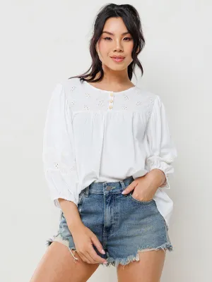 WOMEN'S 3/4 SLEEVES EMBROIDRY FLORAL BLOUSE TOP