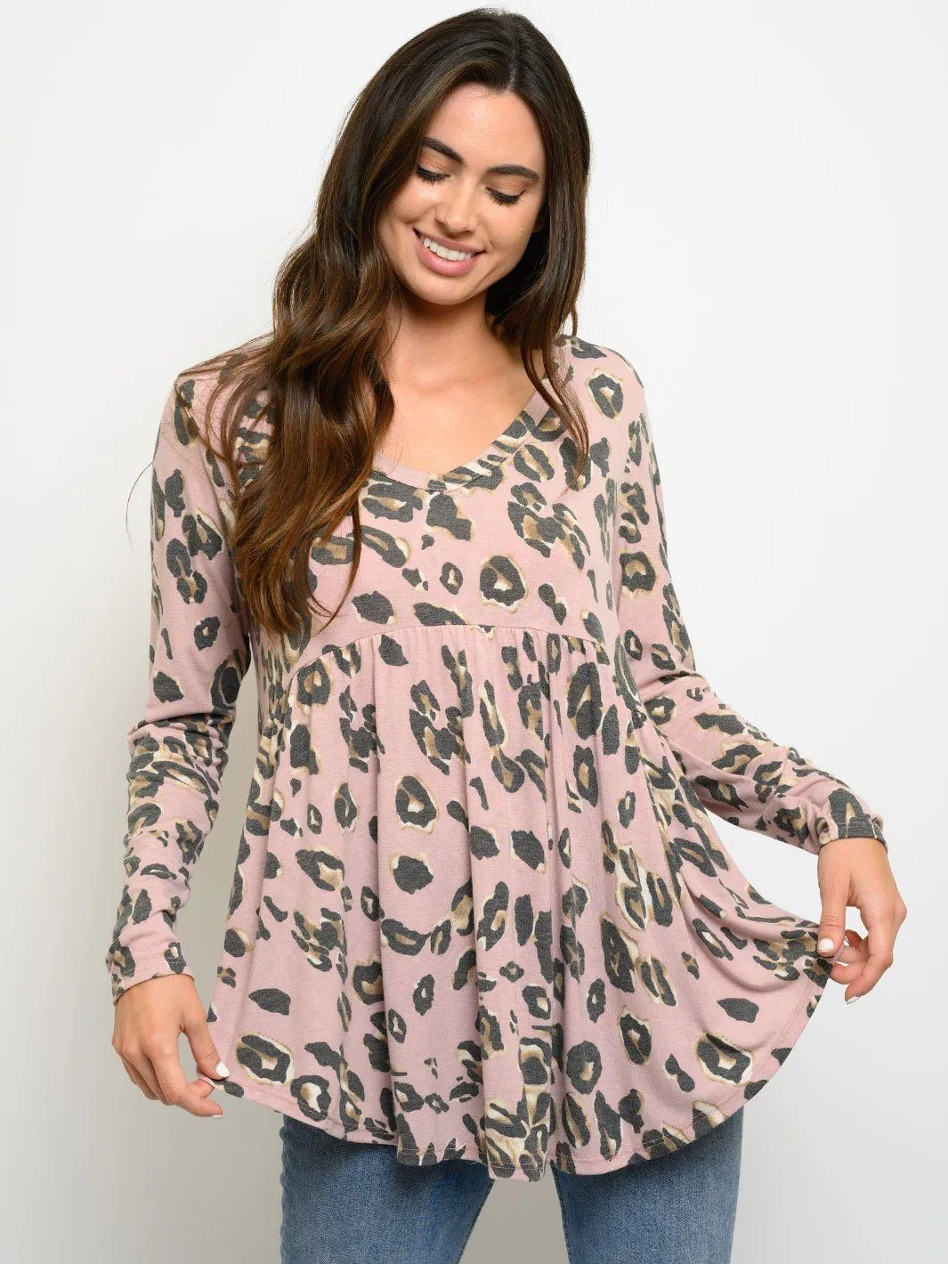 WOMEN'S ANIMAL PRINT LONG SLEEVE TUNIC TOP