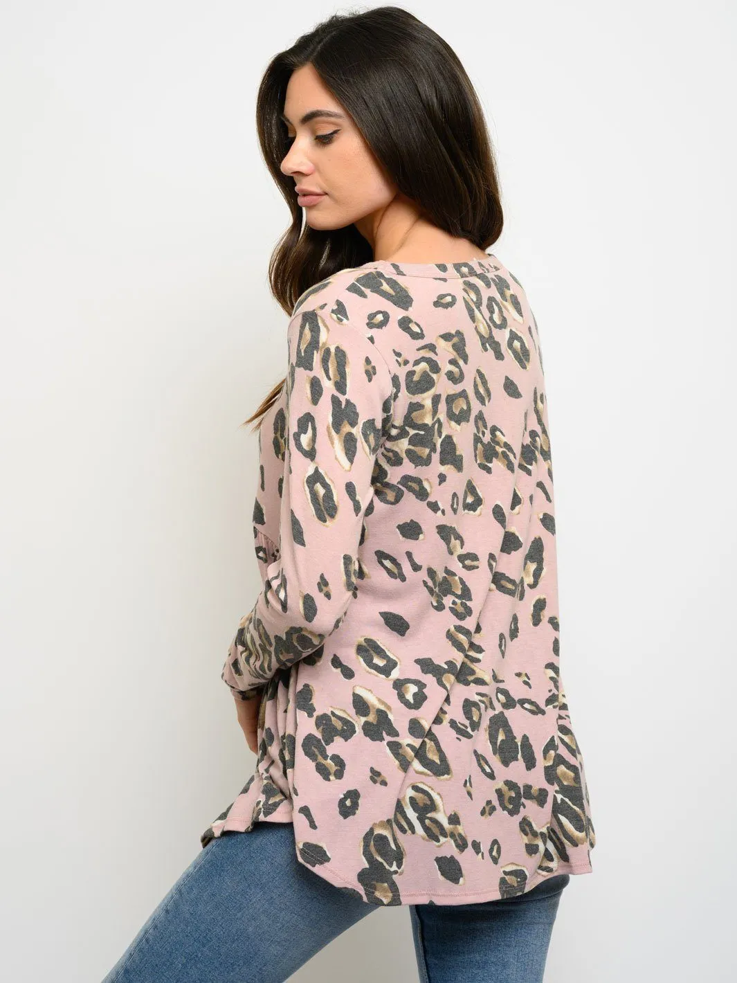WOMEN'S ANIMAL PRINT LONG SLEEVE TUNIC TOP
