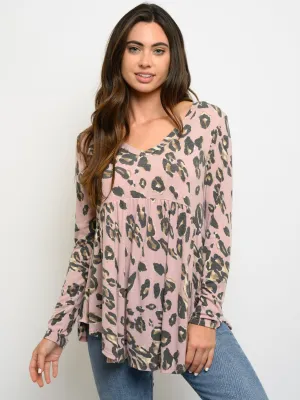 WOMEN'S ANIMAL PRINT LONG SLEEVE TUNIC TOP