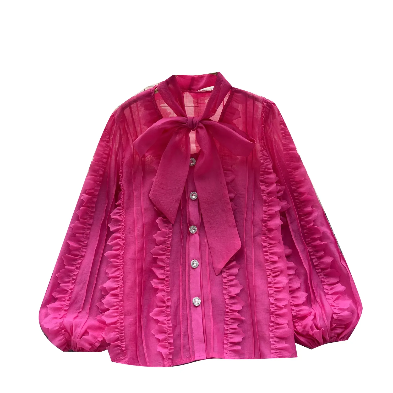 Women's autumn bow tie puff sleeve blouses