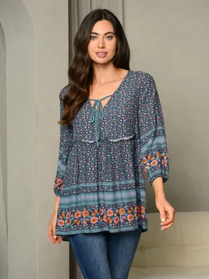 WOMEN'S BABYDOLL 3/4 SLEEVES FLORAL TOP