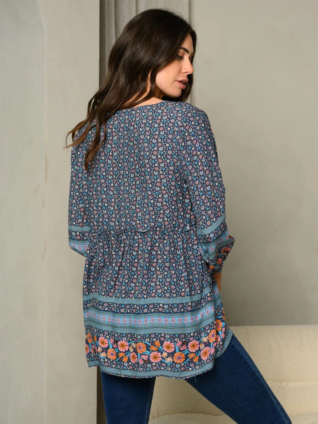 WOMEN'S BABYDOLL 3/4 SLEEVES FLORAL TOP