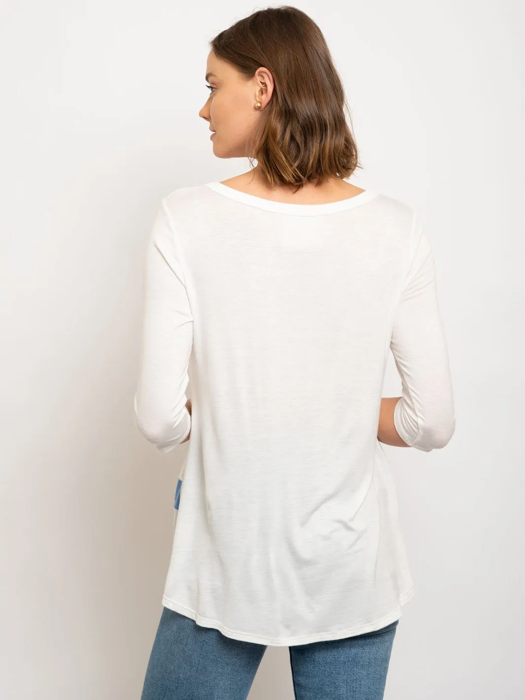 WOMEN'S COLOR BLOCK FRONT YOKE ROUND NECK TOP
