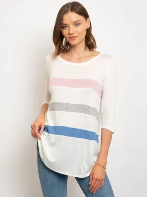 WOMEN'S COLOR BLOCK FRONT YOKE ROUND NECK TOP