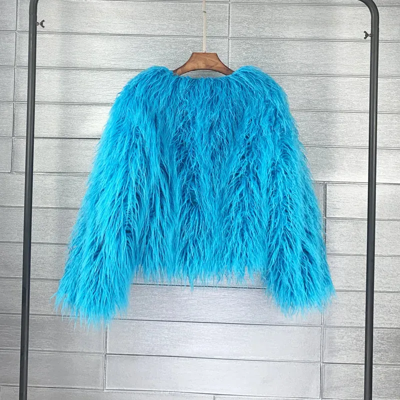 Women's Fashion Faux Fur Coat Elegant Thick Warm Vegan Fur Jackets Autumn Winter Coat