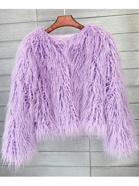 Women's Fashion Faux Fur Coat Elegant Thick Warm Vegan Fur Jackets Autumn Winter Coat