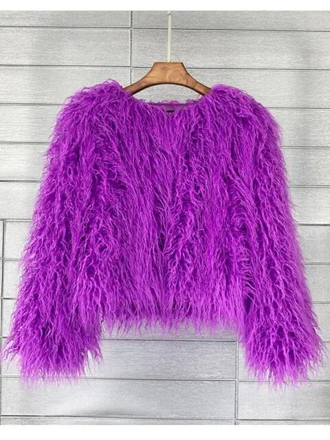 Women's Fashion Faux Fur Coat Elegant Thick Warm Vegan Fur Jackets Autumn Winter Coat