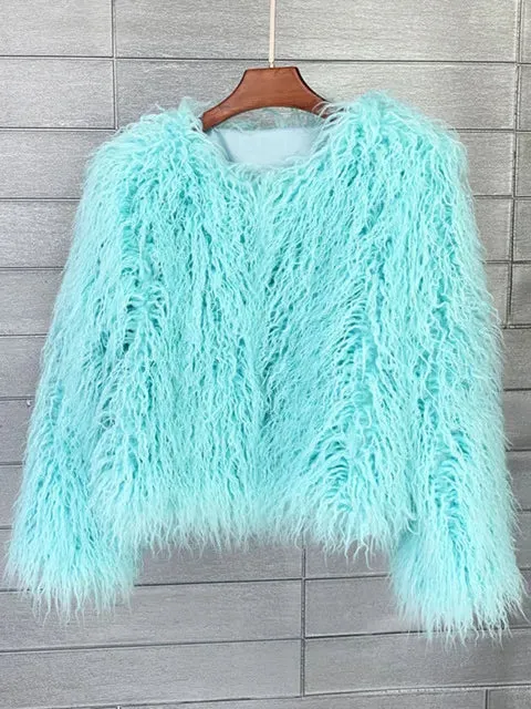 Women's Fashion Faux Fur Coat Elegant Thick Warm Vegan Fur Jackets Autumn Winter Coat