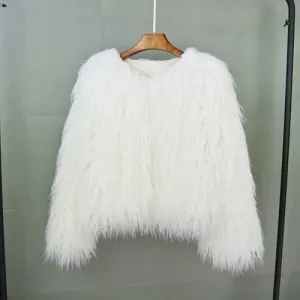 Women's Fashion Faux Fur Coat Elegant Thick Warm Vegan Fur Jackets Autumn Winter Coat