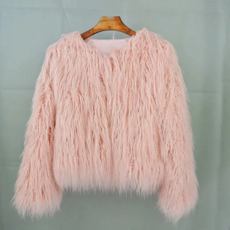 Women's Fashion Faux Fur Coat Elegant Thick Warm Vegan Fur Jackets Autumn Winter Coat