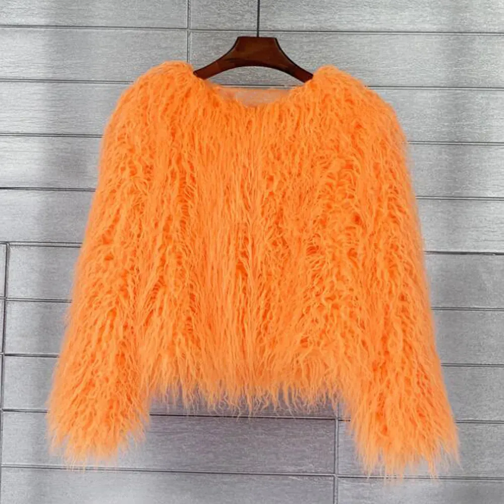 Women's Fashion Faux Fur Coat Elegant Thick Warm Vegan Fur Jackets Autumn Winter Coat