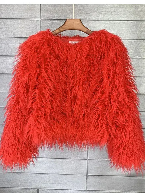 Women's Fashion Faux Fur Coat Elegant Thick Warm Vegan Fur Jackets Autumn Winter Coat