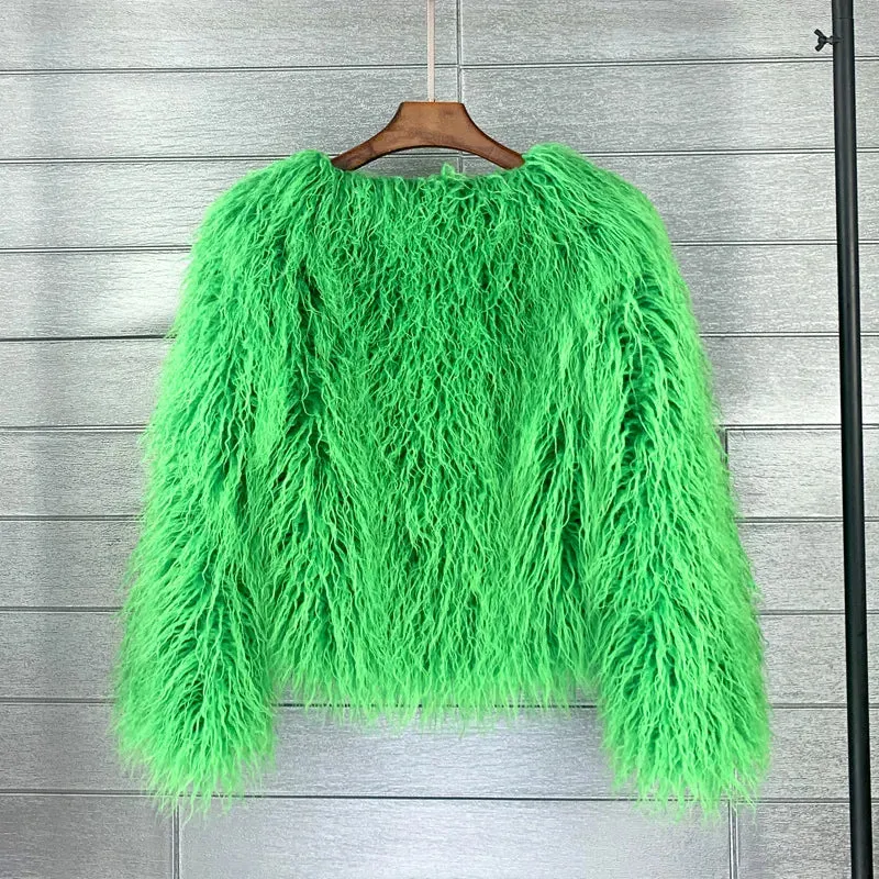 Women's Fashion Faux Fur Coat Elegant Thick Warm Vegan Fur Jackets Autumn Winter Coat