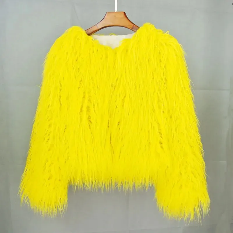Women's Fashion Faux Fur Coat Elegant Thick Warm Vegan Fur Jackets Autumn Winter Coat