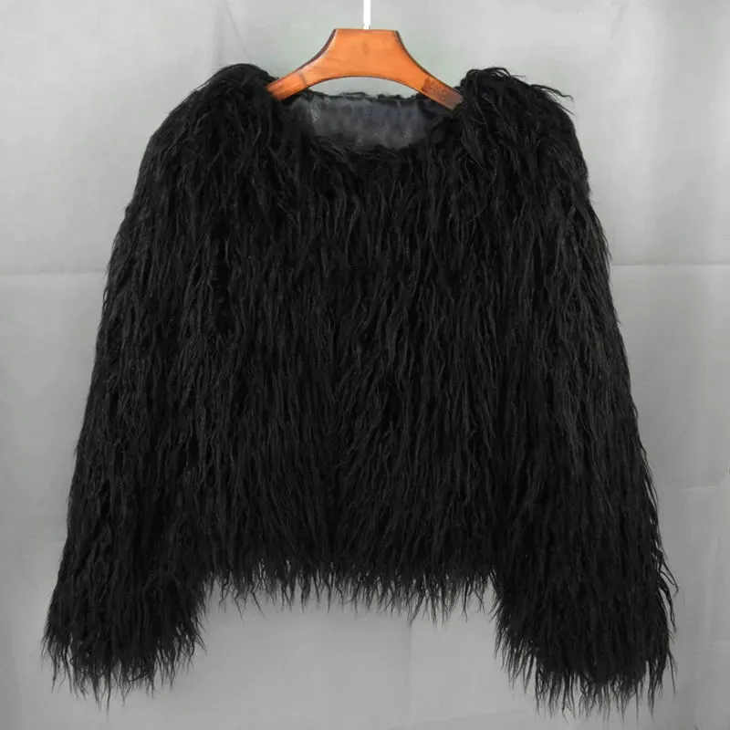 Women's Fashion Faux Fur Coat Elegant Thick Warm Vegan Fur Jackets Autumn Winter Coat