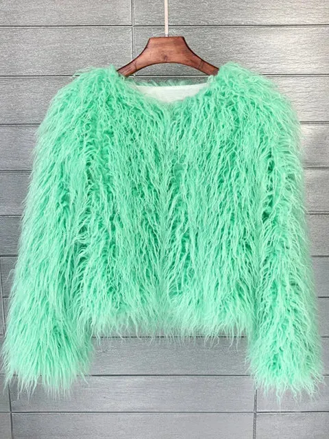 Women's Fashion Faux Fur Coat Elegant Thick Warm Vegan Fur Jackets Autumn Winter Coat