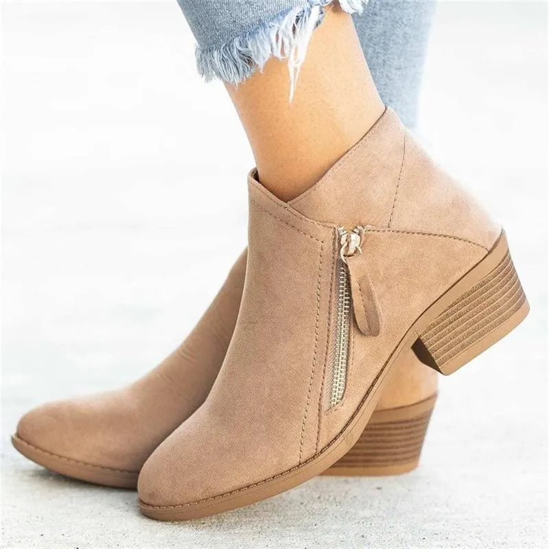 Women's Fashion Pointed-Toe Chunky Heel Ankle Boots