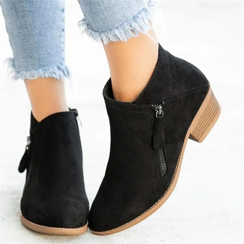 Women's Fashion Pointed-Toe Chunky Heel Ankle Boots