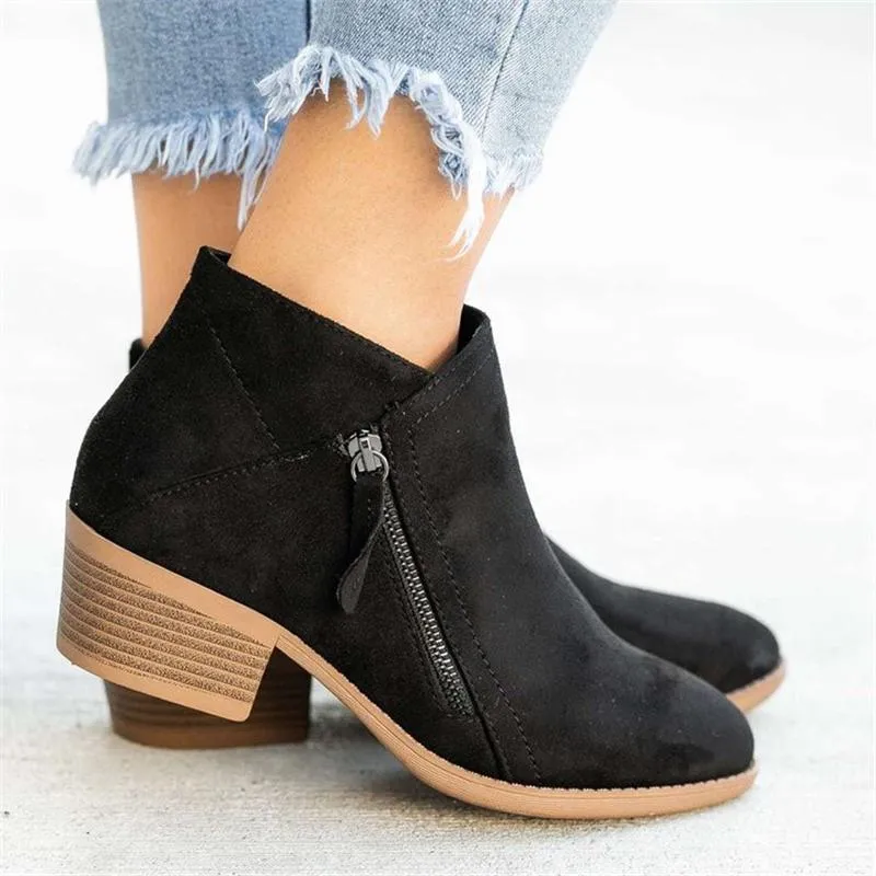 Women's Fashion Pointed-Toe Chunky Heel Ankle Boots
