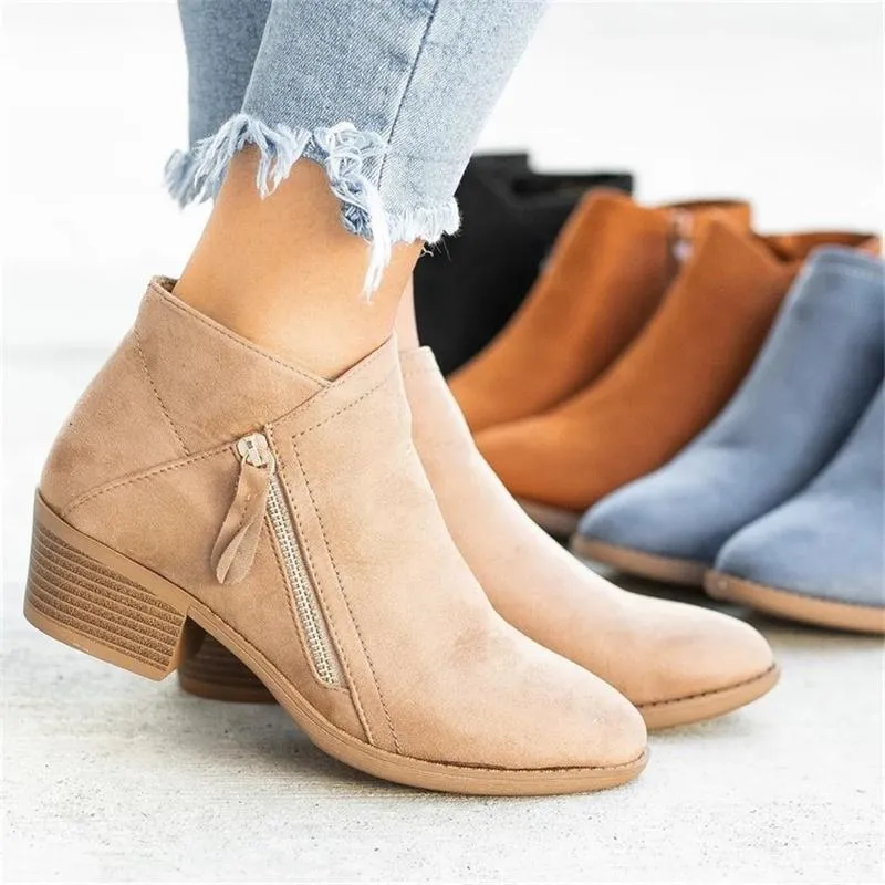Women's Fashion Pointed-Toe Chunky Heel Ankle Boots