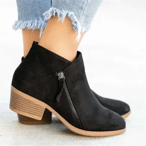 Women's Fashion Pointed-Toe Chunky Heel Ankle Boots