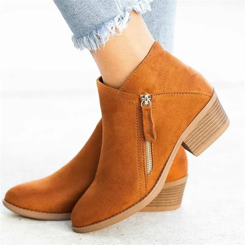 Women's Fashion Pointed-Toe Chunky Heel Ankle Boots