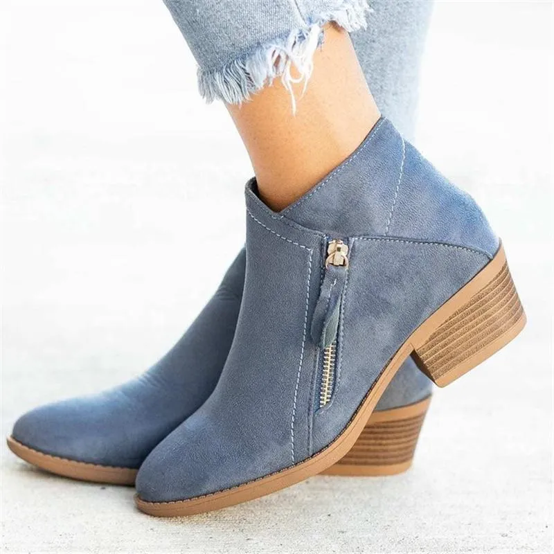 Women's Fashion Pointed-Toe Chunky Heel Ankle Boots