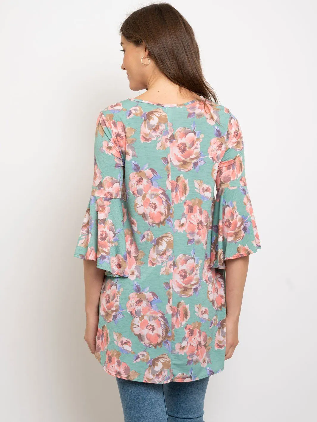 WOMEN'S FLORAL 3/4 BELL SLEEVE TUNIC TOP