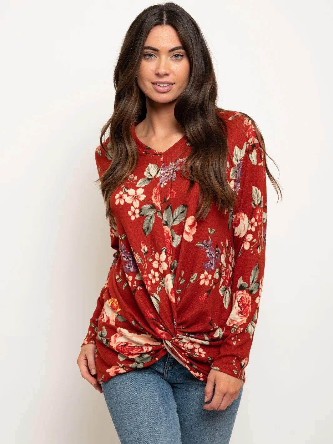 WOMEN'S FLORAL PRINT CROSS FRONT TOP