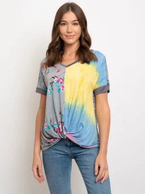 WOMEN'S FRONT KNOT MULTI PRINT TOP