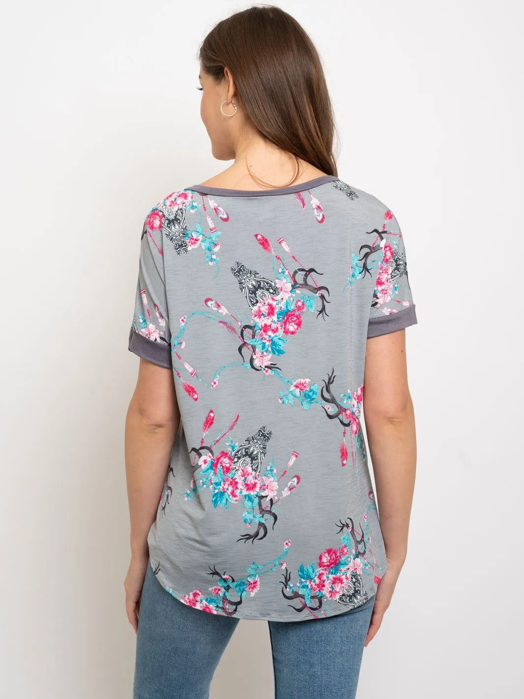WOMEN'S FRONT KNOT MULTI PRINT TOP