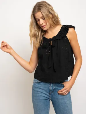 WOMEN'S FRONT TIE EYELET SLEEVELESS TOP