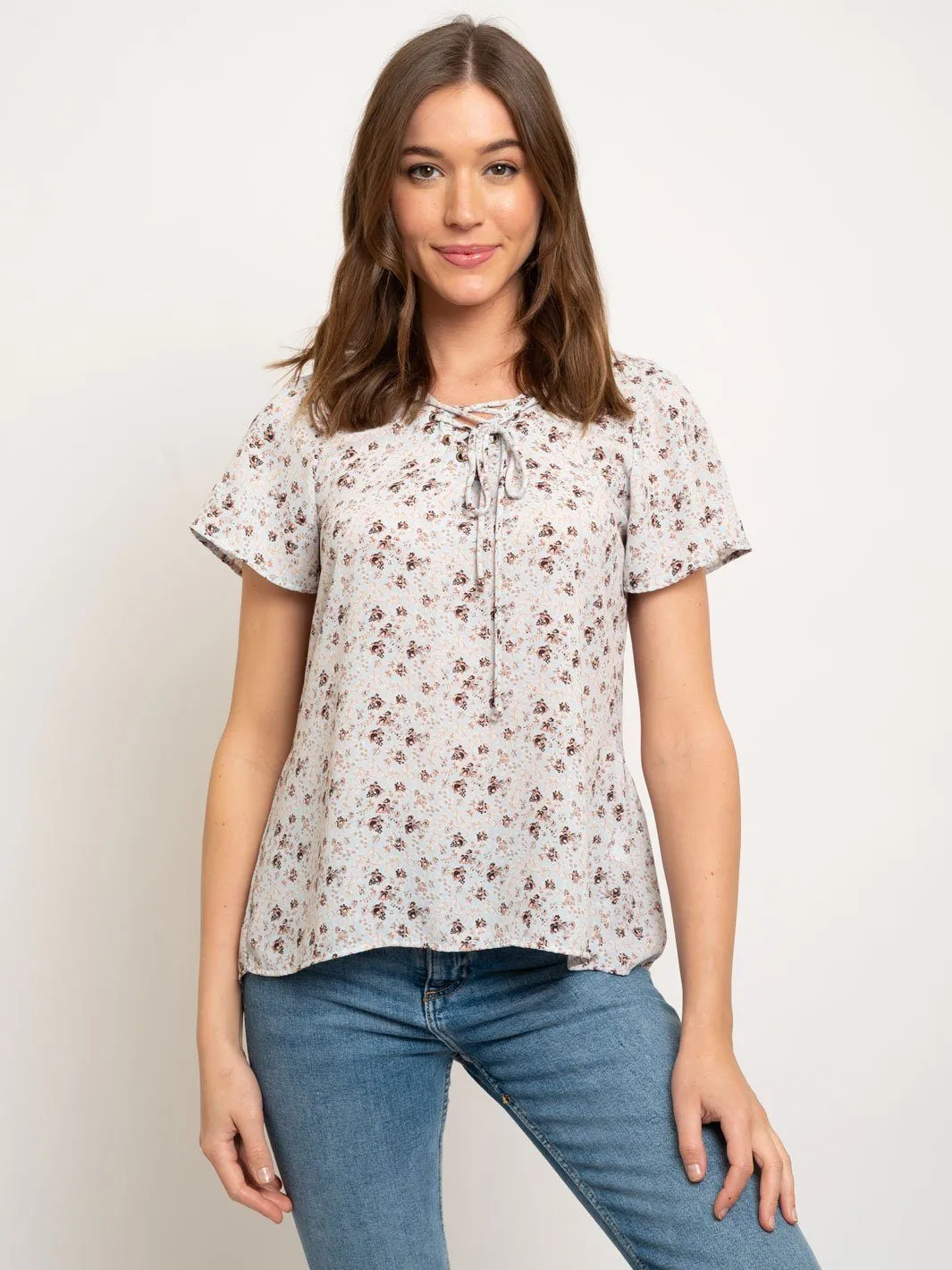 WOMEN'S FRONT TIE FLORAL TOP