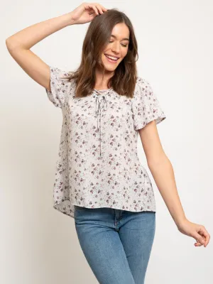 WOMEN'S FRONT TIE FLORAL TOP