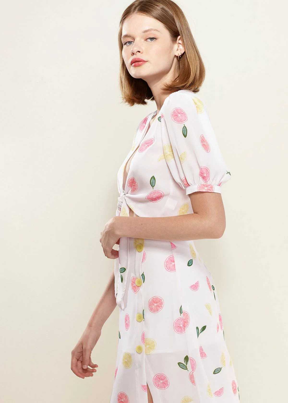 Women's Fruit Punch Tie Hem Open Front Blouse in Fruit Punch