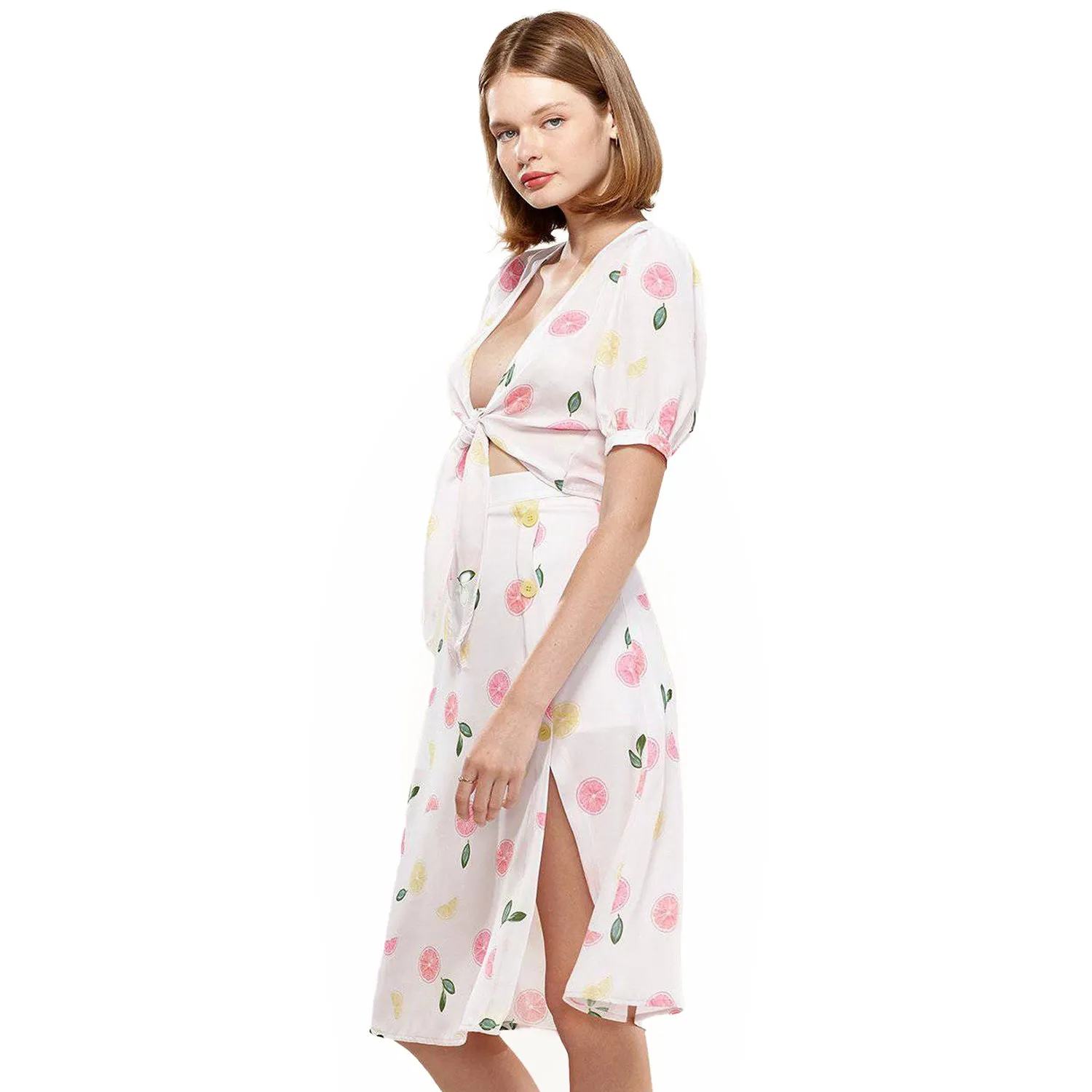 Women's Fruit Punch Tie Hem Open Front Blouse in Fruit Punch