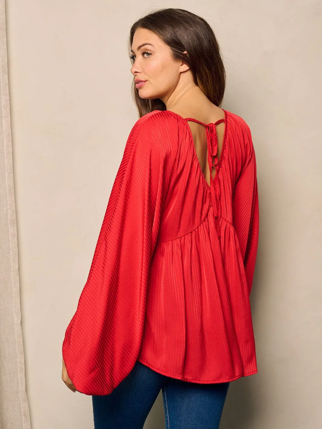 WOMEN'S LONG BALLON SLEEVE V-NECK TUNIC BLOUSE TOP