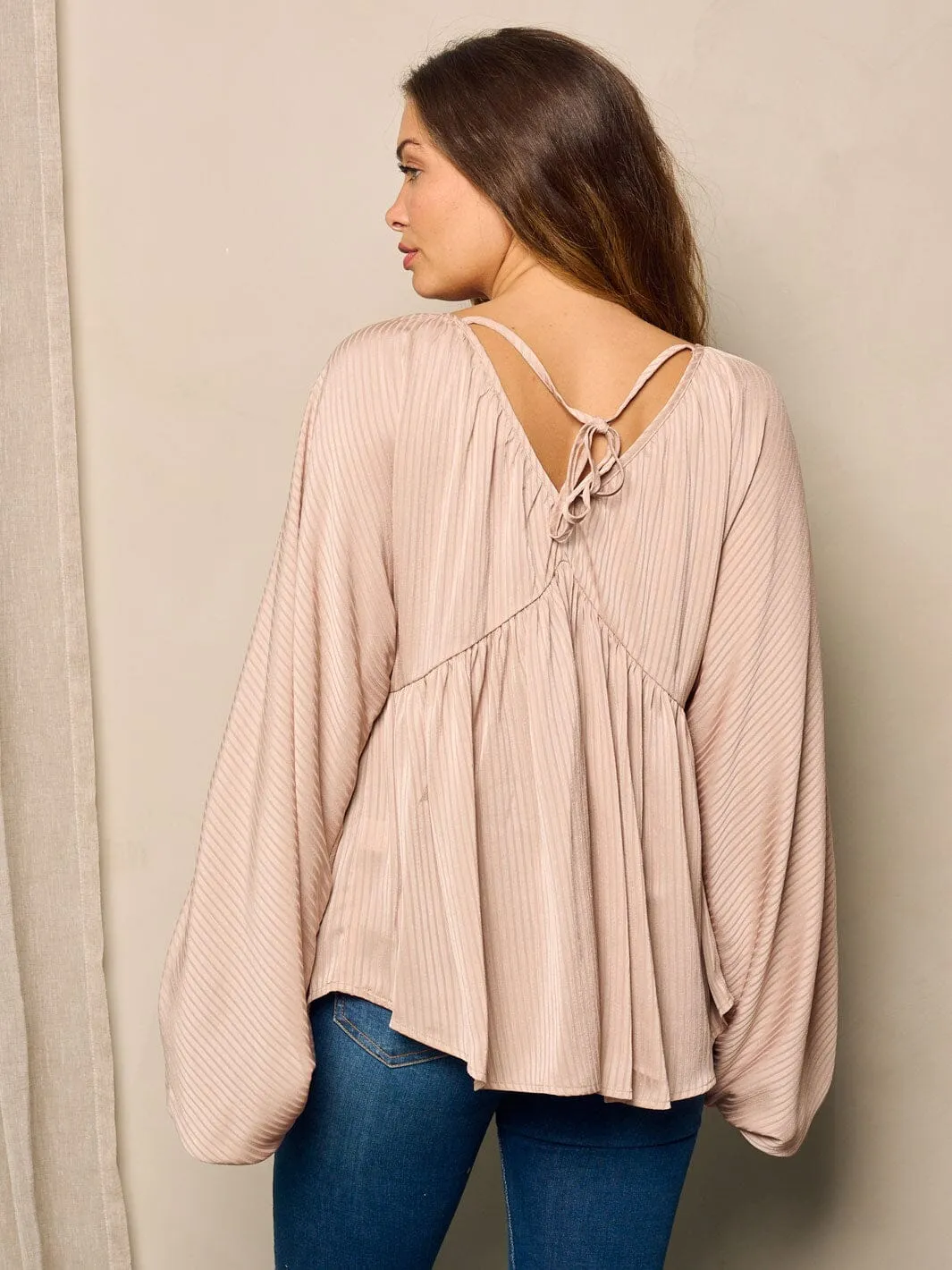 WOMEN'S LONG BALLON SLEEVE V-NECK TUNIC BLOUSE TOP