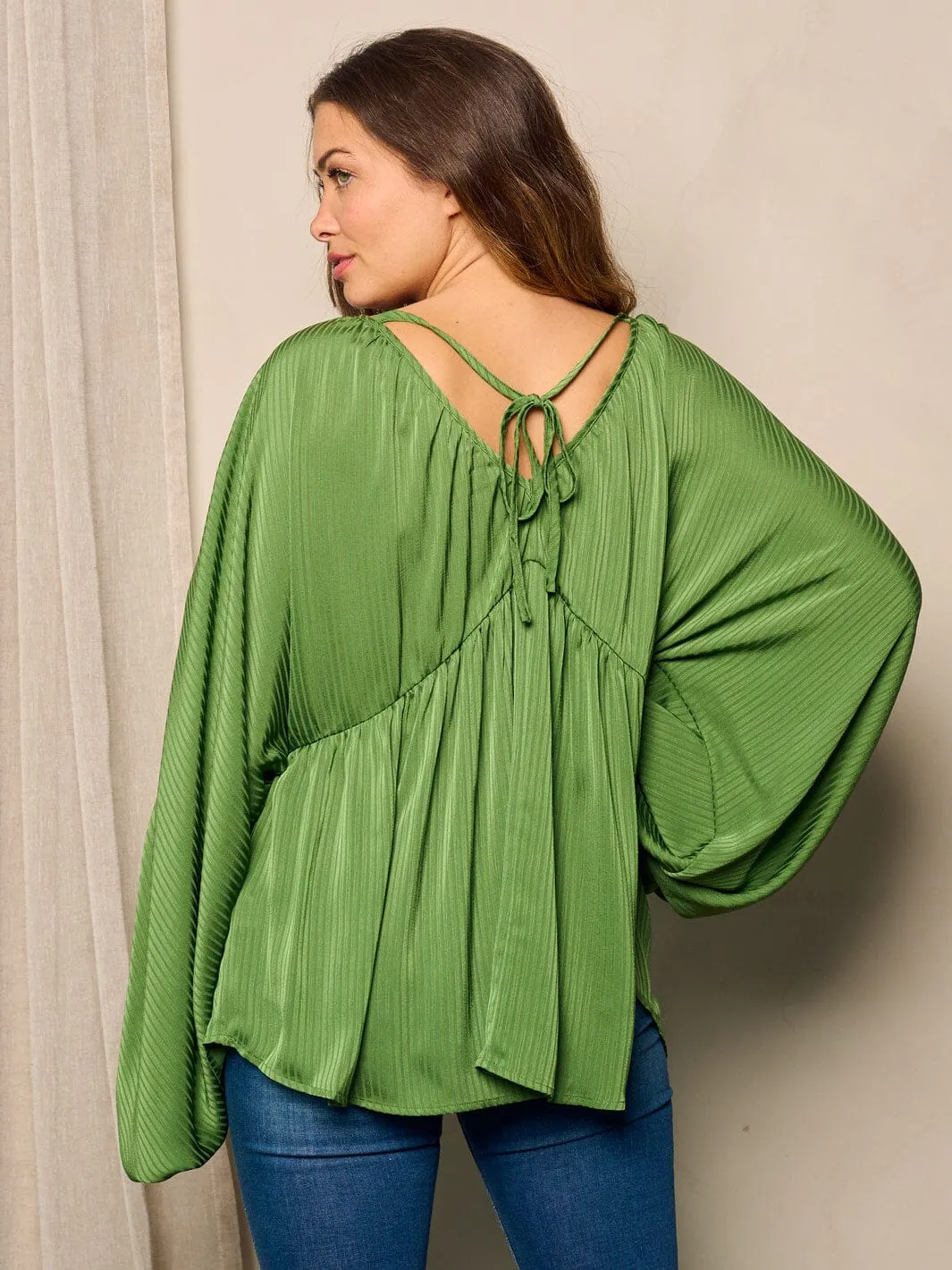 WOMEN'S LONG BALLON SLEEVE V-NECK TUNIC BLOUSE TOP