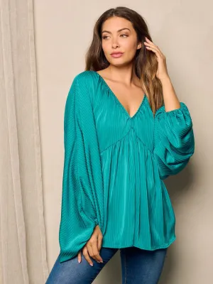 WOMEN'S LONG BALLON SLEEVE V-NECK TUNIC BLOUSE TOP