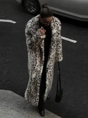 Women's Long Faux Fur Coat | Leopard Print | Bold & Glamorous