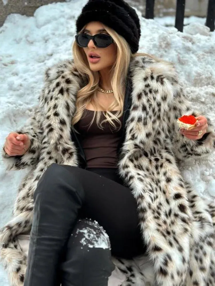 Women's Long Faux Fur Coat | Leopard Print | Bold & Glamorous