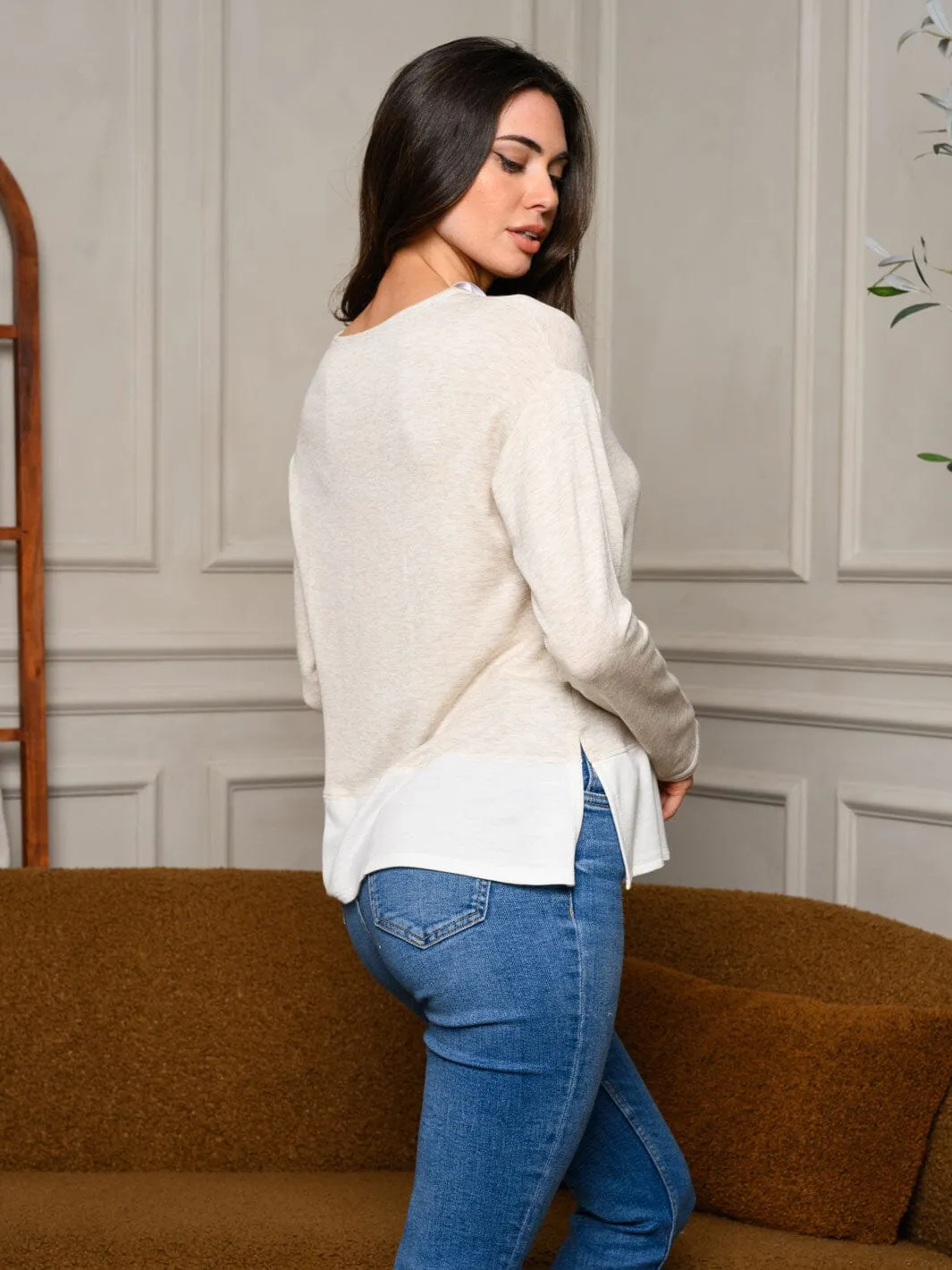 WOMEN'S LONG SLEEVE 2 TONE TUNIC TOP