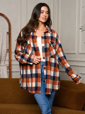 WOMEN'S LONG SLEEVE BUTTON UP PLAID TOP