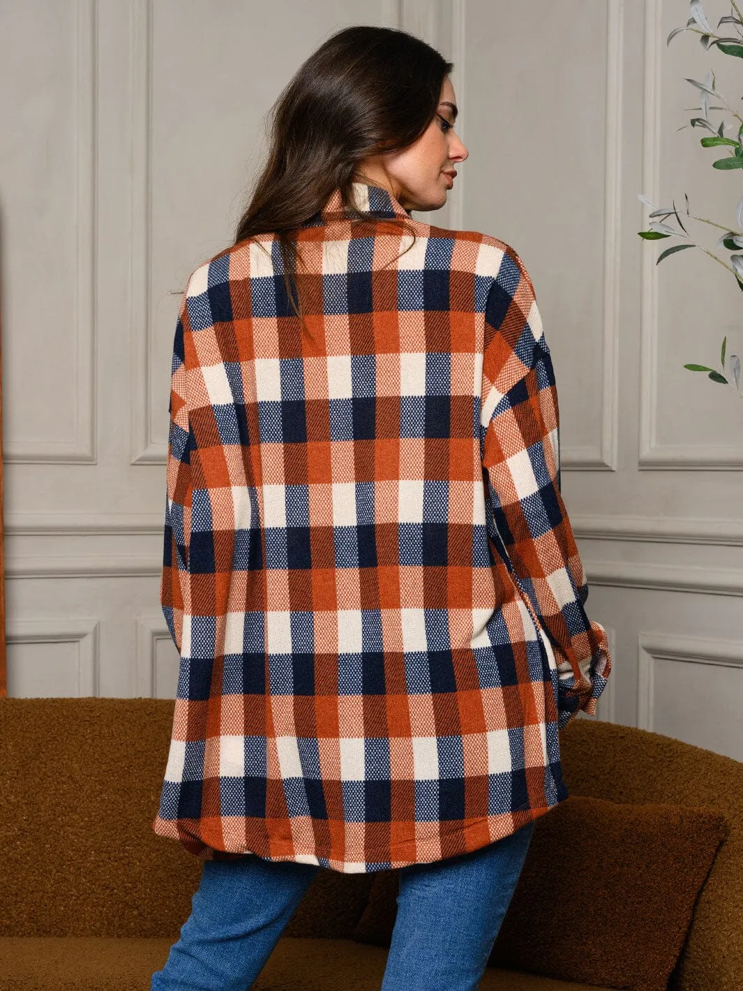 WOMEN'S LONG SLEEVE BUTTON UP PLAID TOP