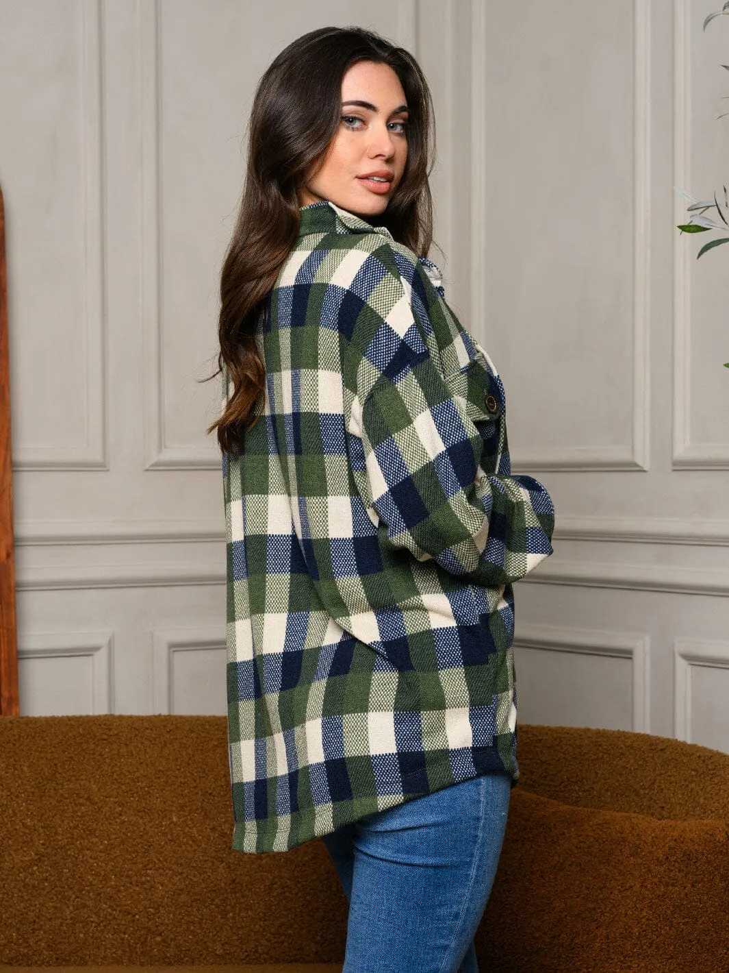 WOMEN'S LONG SLEEVE BUTTON UP PLAID TOP