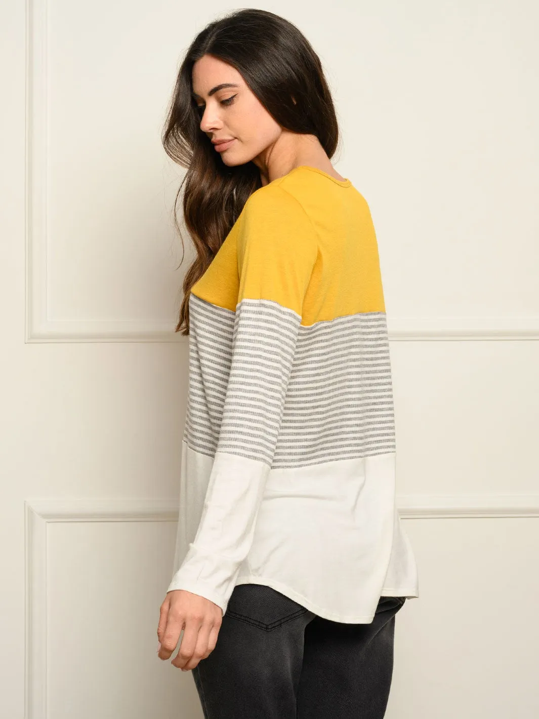 WOMEN'S LONG SLEEVE COLOR BLOCK TUNIC TOP