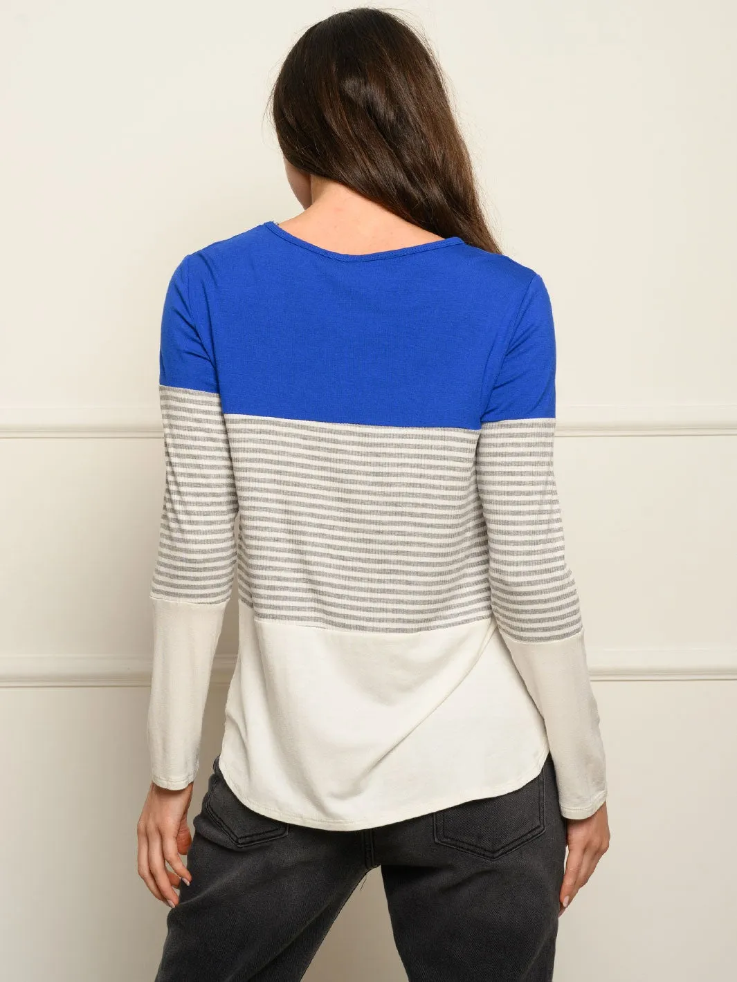 WOMEN'S LONG SLEEVE COLOR BLOCK TUNIC TOP