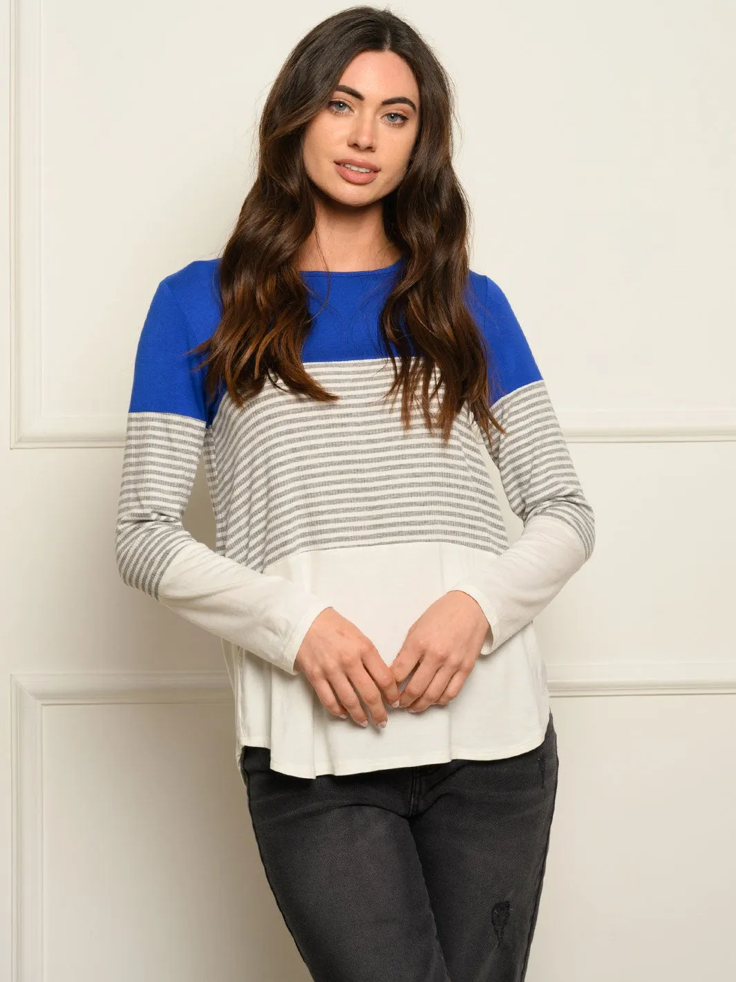 WOMEN'S LONG SLEEVE COLOR BLOCK TUNIC TOP